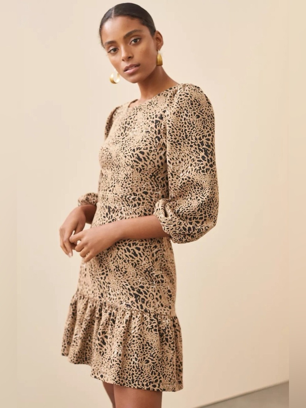 Maeve by Anthropologie Cut-Out Mini Dress in Brown/Black Animal Print, Size 10